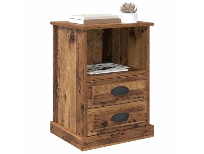 KTHLBRH Nachttisch 36 x 43 x 60 cm Altholz Rustikaler Charme, einzelne Schublade, Schlafzimmer-Möbel, Nachttisch