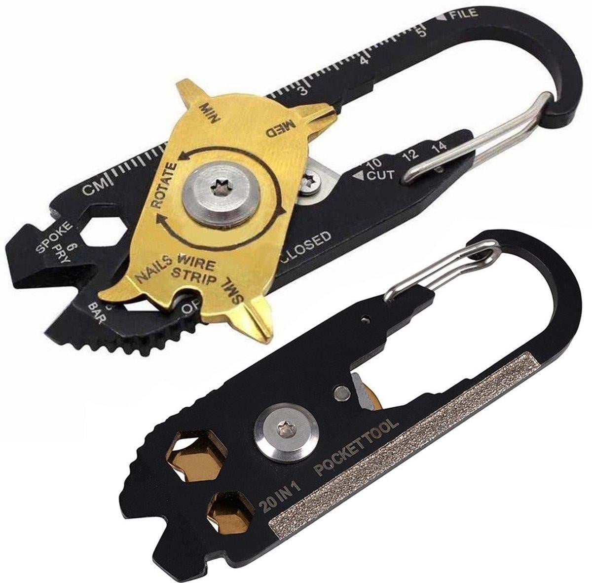 Go Go Gadget 20-in-1 multifunctioneel gereedschap sleutelhanger met karabijnhaak overlevingsset