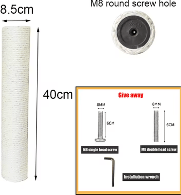 Inspire Picks DIY PVC Cat Scratching Post Replacement With Natural Sisal Rope 40x8.5cm