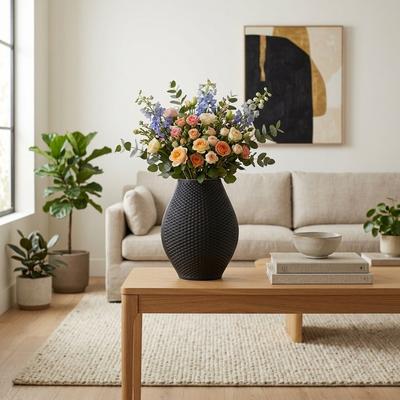 Sagebrook Home Fernando 3D Printed Stoneware Vase for Elegant Home Decor Style
