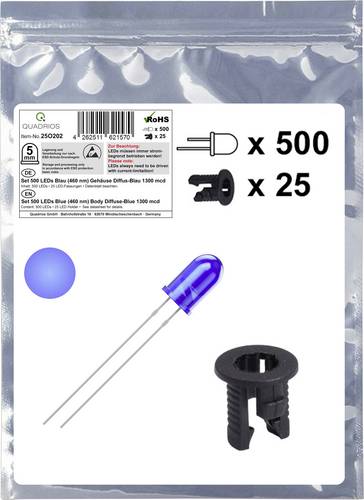 Quadrios 25O202 LED-Sortiment Blau Rund 5mm 1300 mcd 20mA 3.0V
