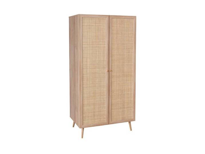 sweeek - Armoire dressing cannage et décor bois 2 portes et penderie BOHÈME