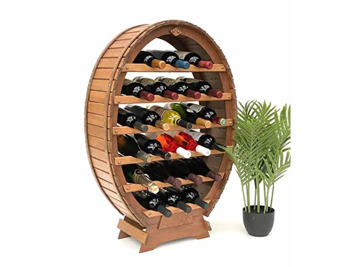 DanDiBo Weinregal Holz Stehend Weinfass 24 Flaschen Braun Flaschenregal Flaschenhalter Fass
