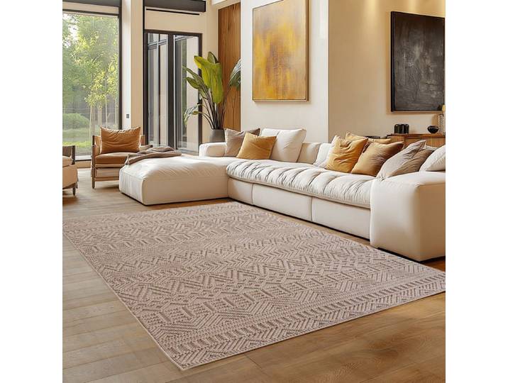 Carpettex Tapis 240x340 cm Beige Design Vintage Scandinave Doux Résistant Facile à Nettoyer Tapis Salon Chambre.