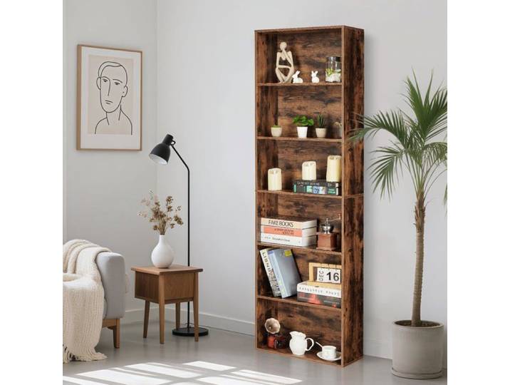 Bibliothèque 6 niveaux MDF sans outil design ouvert multifonction salon bureau chambre