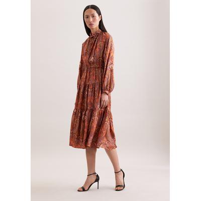 Blusenkleid SEIDENSTICKER, Damen, Gr. XXL (44), Normalgrößen, orange (curry), 100% Viskose, bedruckt, regular fit, Kleider Blusenkleid, 1/1 Stehkragen Druck