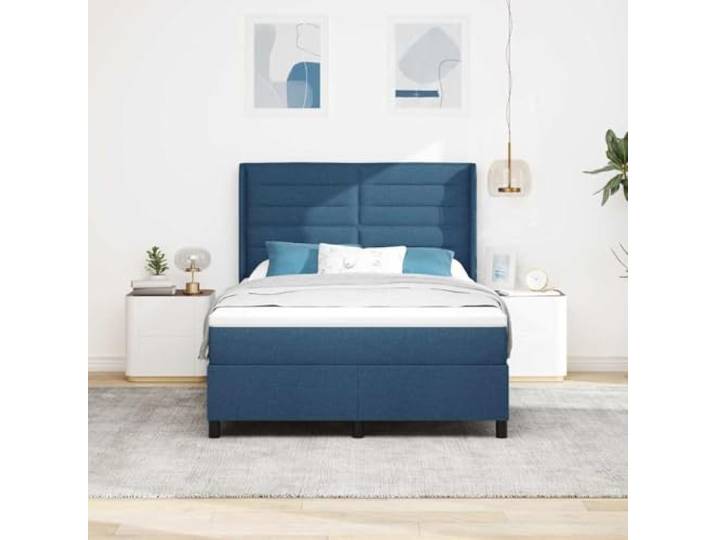 KTHLBRH Doppelbett Blau 140 x 190 cm mit Matratze Lattenrost inklusive, verstellbares Kopfteil, Gestell aus Massivholz, maximale Belastung 280 kg