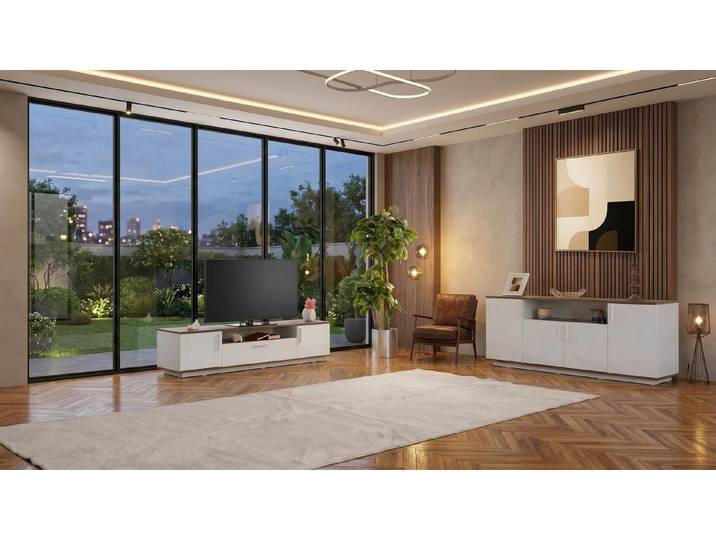Xlmoebel Wohnwand Moderne weiße TV-Konsole aus Holz für das Wohnzimmer, Made in Europa
