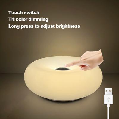 Uplift Essentials Bauhaus Donut Table Lamp USB Powered Ambient Bedside & Living Room Decor white