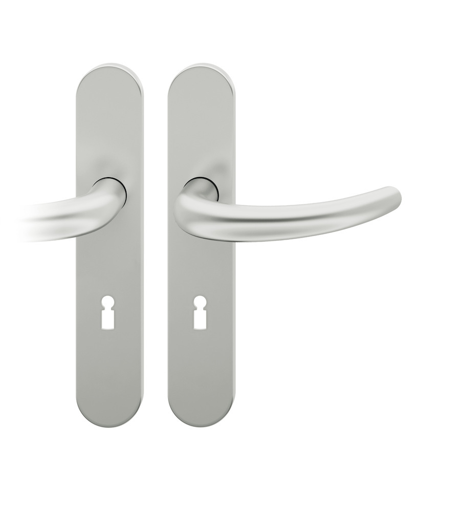 FSB Drückergarnitur 12 1160, Langschild, oval, ungelocht, Vierkant 8mm, DIN Links-Rechts, Türstärke 39 - 58mm, mit Stütznocken, naturfarben eloxiert, Adapter-Standardlager 0 12 1160 02701 0105