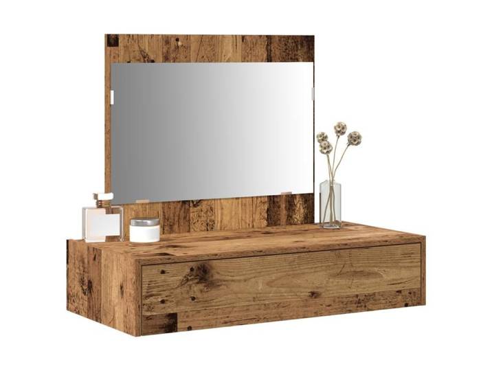 Table de maquillage murale - vidaxl - Grand tiroir - Bois vieilli - 83x40x70 cm - Rangement organisé - Miroir standard
