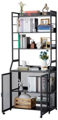 Garvee 2-in-1 Industrial Bookshelf Desk with Cabinet – Modern Metal & Wood Office Bookcase – Sturdy Steel Frame, Space-Saving