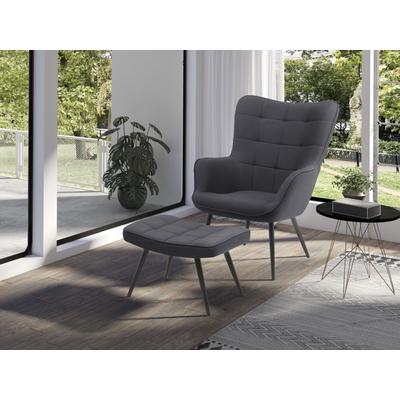 Sessel BYLIVING "Uta", grau (dunkelgrau), B:60cm H:97cm T:80cm, 100% Polyester, Sessel, Sessel, wahlweise mit oder ohne Hocker, in Cord, Samt oder Webstoff