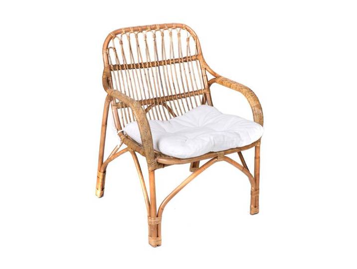 Fauteuil 70x67x89 5 cm en rotin naturel et coussin blanc