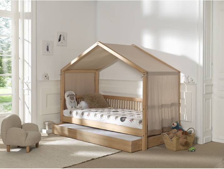 Massives Himmelbett Forrest 90 x 200cm Holz/Braun/Buche mit Bettkasten