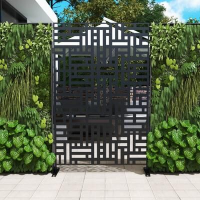 Lumibee Outdoor 75'' x 47'' Metal Privacy Screen Fence Panel Line Pattern
