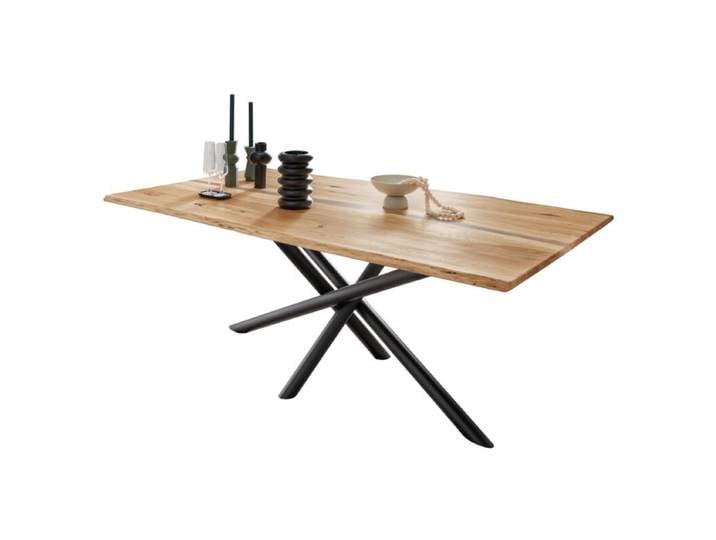 Liadomo Gorius Esstisch aus Wildeiche mit Baumkante und transparenter Fuge Esszimmer, Massivholz, natürliche Baumkante, Design mit transparenter Fuge, Rundrohr-Gestell aus Metall, Industrial-Look Industrial, Natur