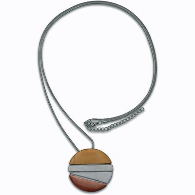 Kette mit Anhänger STEUER "Moderner Metallanhänger an Longkette, tricolor", silber (silbergrau), Halsketten, Damen, 100cm, Metall, L: 100 B: 1,5mm, matt, B:1,5mm