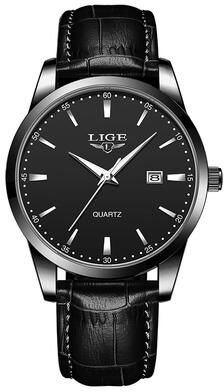 Quick Pick Pro LIGE Tactical Chronograph Leather Watch For Men Waterproof Quartz Sports Timepiece all Black