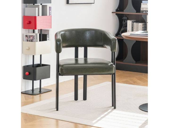 Modenuit Chaise de salle à manger moderne avec accoudoirs dossier incurvé simili cuir vert et métal