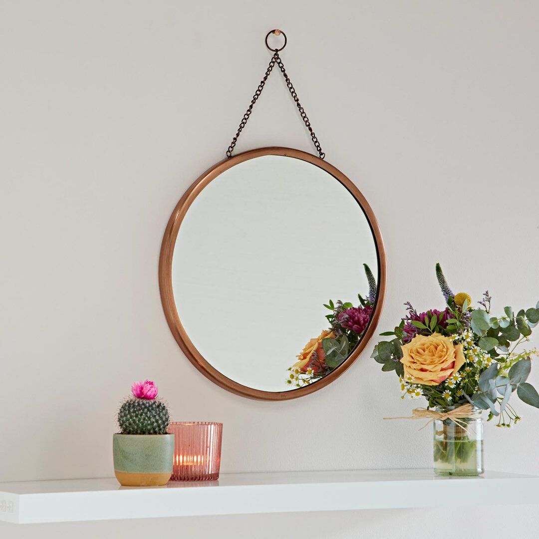 Paper High Arasa Antique Copper Hanging Chain Wall Mirror Copper 37' H x 37" W