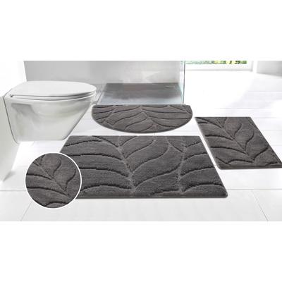 Badematte OTTO HOME "Epense, Badvorleger, Badezimmer Teppich, Duschmatte mit Blattstruktur" Gr. 8, grau (anthrazit), H:10mm, Polyester, Badematten, Badematte, Badteppich, Uni, Blätter, Hoch-Tief, verschiedene Farben und Größen