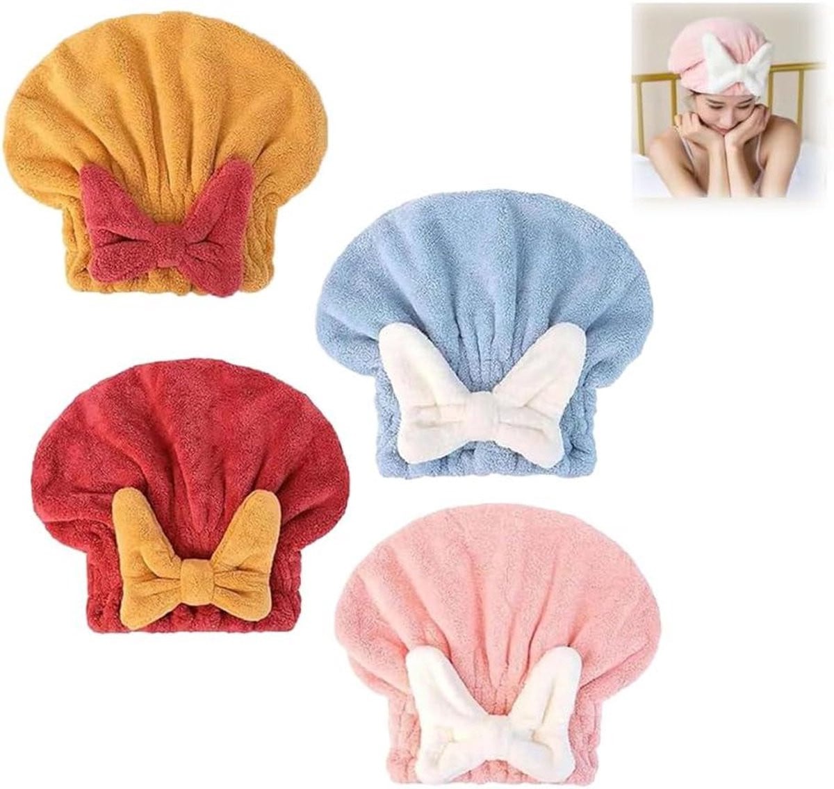 Set van 4 superabsorberende haarhanddoeken van koraalfluweel, 27 x 26 cm