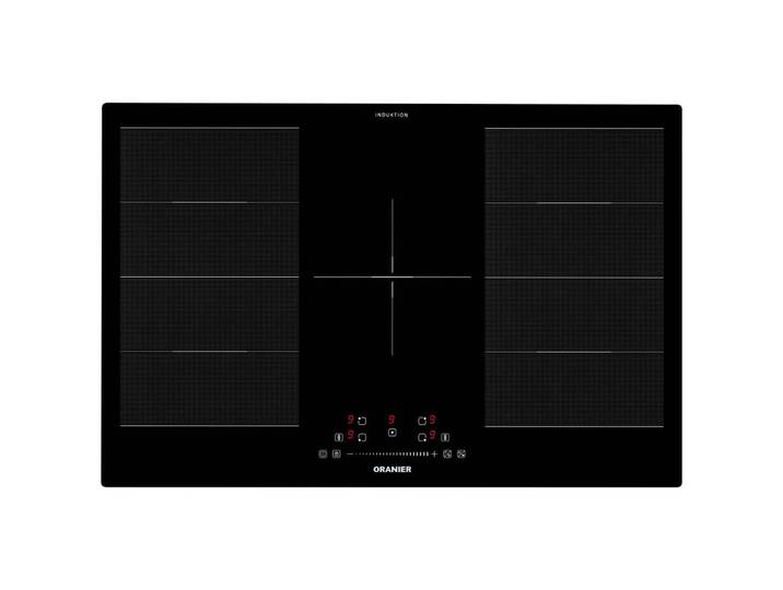 Oranier Induktionskochfeld, Schwarz, Glas, 78x5.5x52 cm, Kindersicherung, Restwärmeanzeige je Kochzone, Warmhaltestufe, Pausenfunktion, Brückenfunktion, Küchen, Küchenelektrogeräte, Kochfelder, Induktionskochfelder