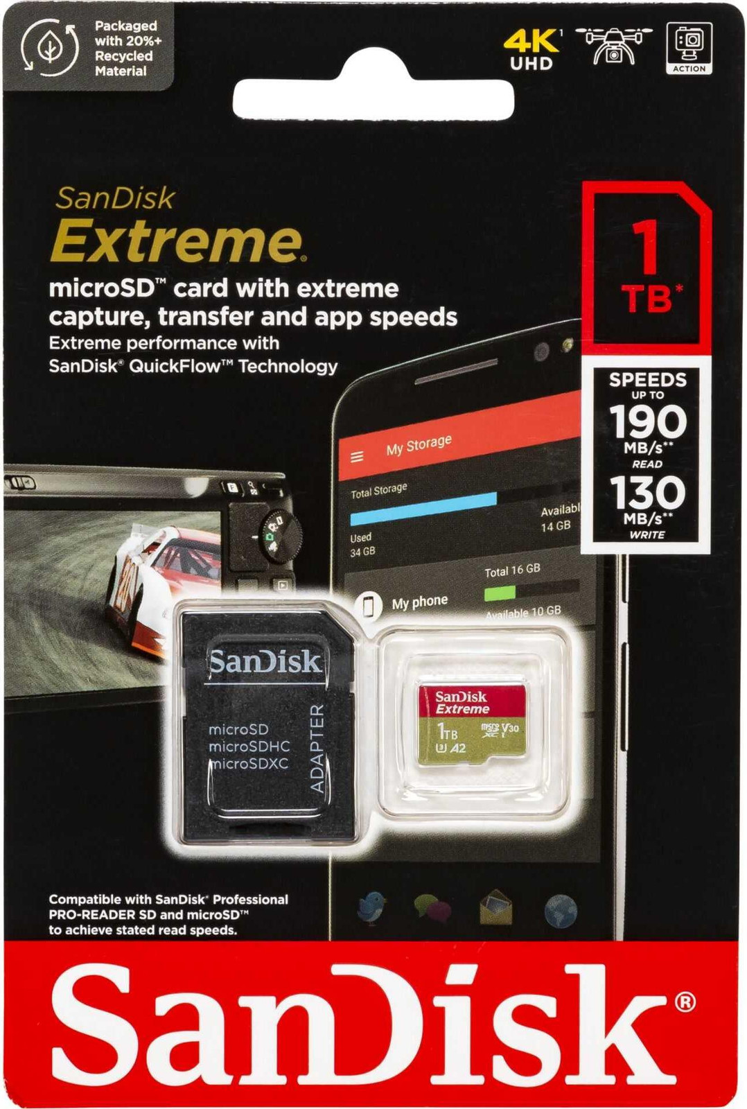 SanDisk microSDXC Extreme A2 1TB UHS-I U3 V30 C10 Geheugenkaart