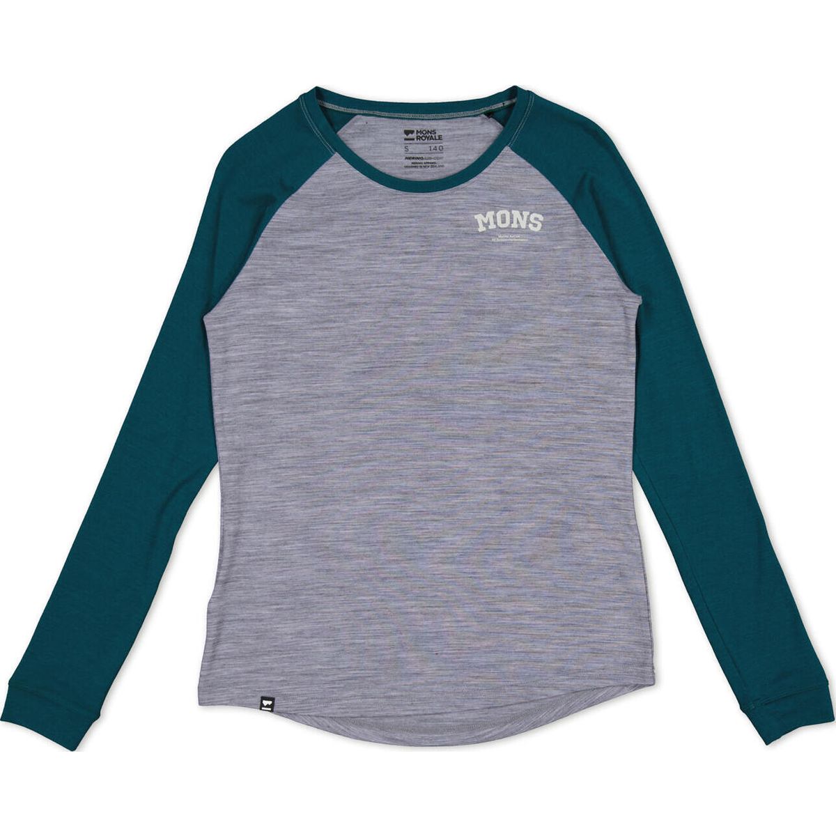 Mons Royale Womens Icon Merino Air-con Raglan grey heather / evergreen XL 100498-1090-732-XL