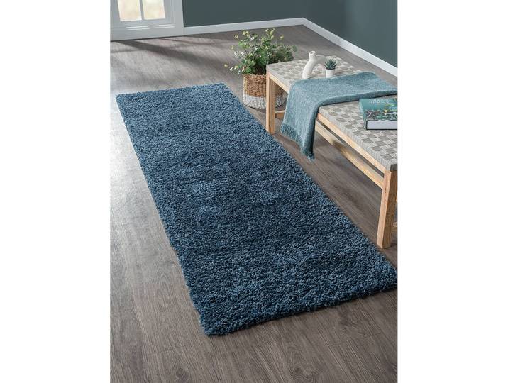 Hochflorteppich 80 x 250cm Blau/Dunkelblau
