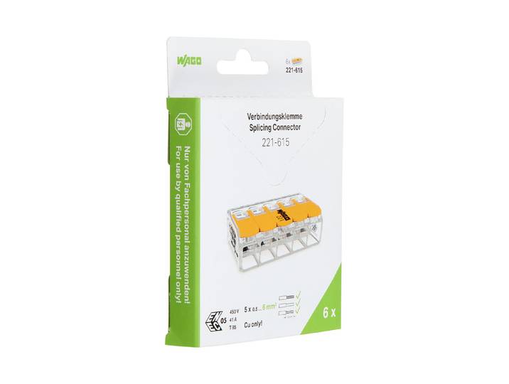 Wago Steckklemme Compact 5x 0.5-6mm2 mit Betätigungshebel 6 Stk.