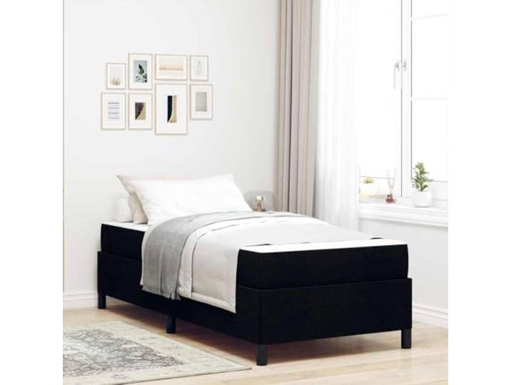 Stoff Boxspring mit Matratze Modernes Schlafzimmer Design Holzwerkstoff Boxspringbett Schwarz 90x200 cm Stoff mit Matratze Taschenfederkern Einzelbett Lattenrost Modernes Schlafzimmer