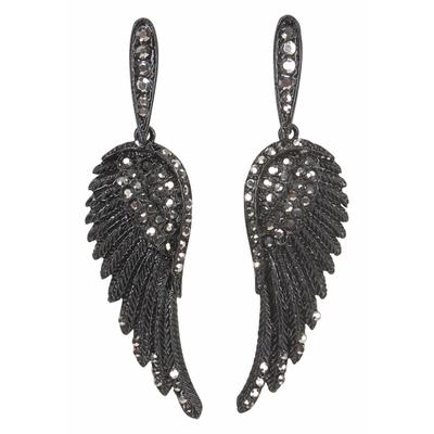 Paar Ohrstecker FIRETTI "Flügel-Design", schwarz (schwarz, silberfarben), Ohrringe, Damen, Materialmix, mit Glasstein