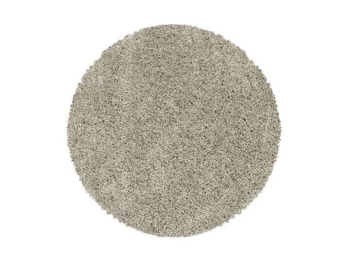 Tapis de salon Shaggy Design Poil Souple Monochrome Taupe - 200 cm Ronde