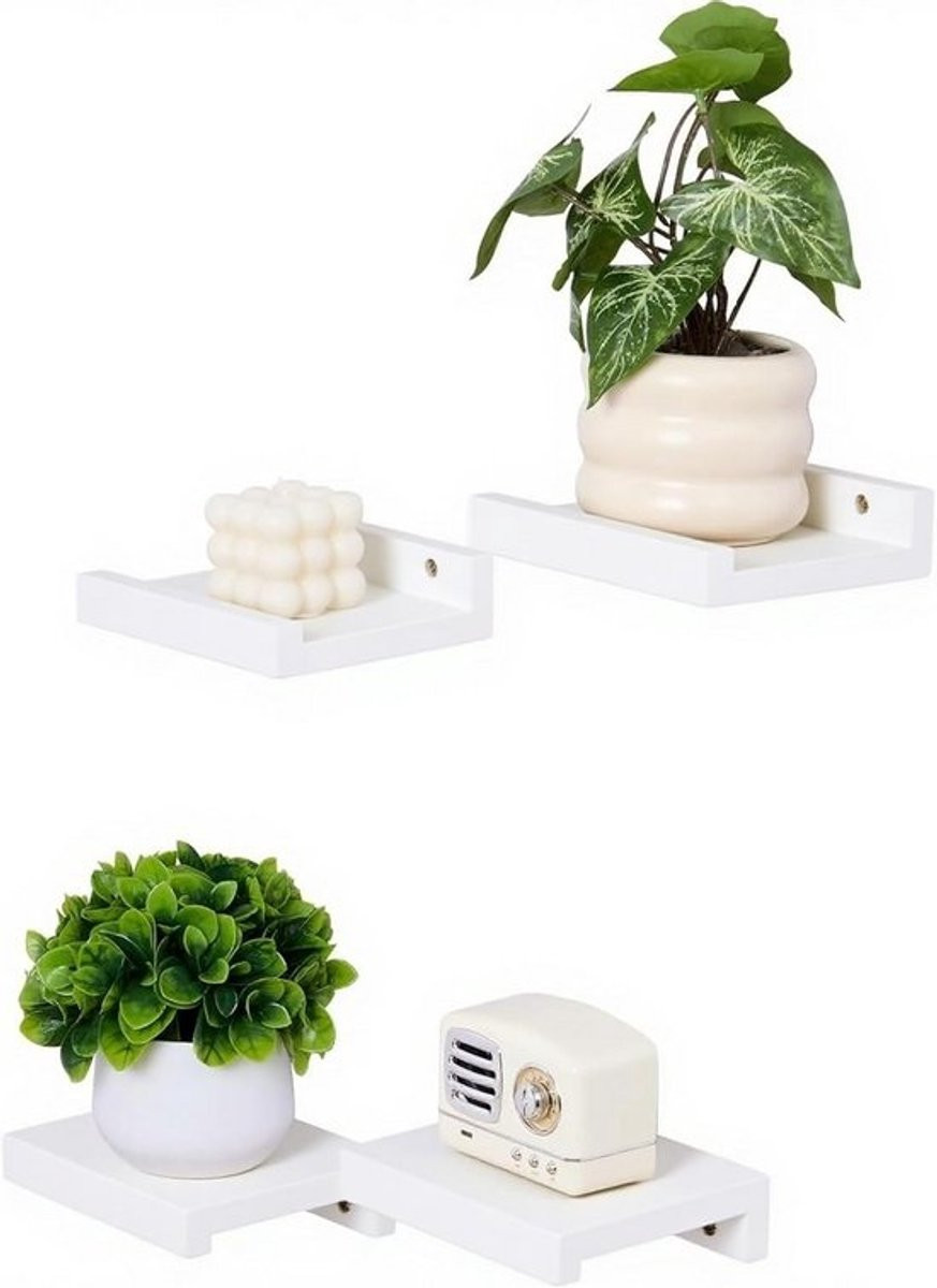 Set van 4 Zwevende Wandplanken van Grenenhout voor Decoratie en Kleine Voorwerpen