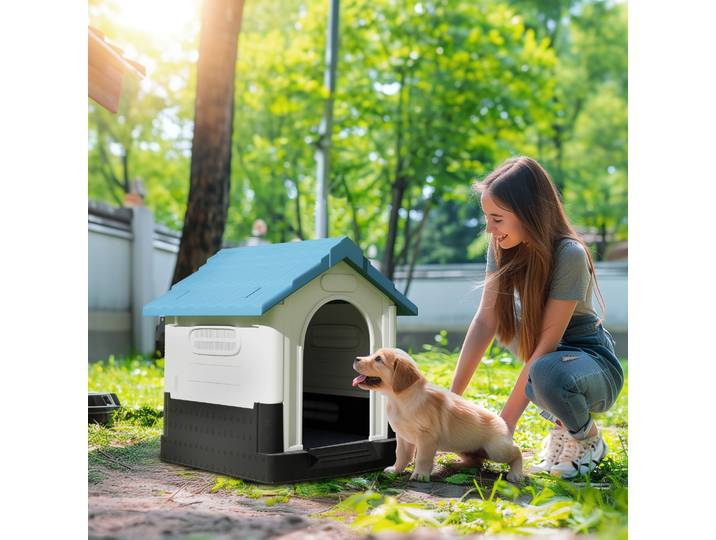 PawHut Niche Extérieur Chien Petite/Moyenne Taille Blanc/Bleu