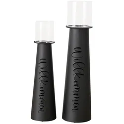 Boltze Windlicht Willkommen aus Eisen, 2er Set, 94/114 cm, Schwarz