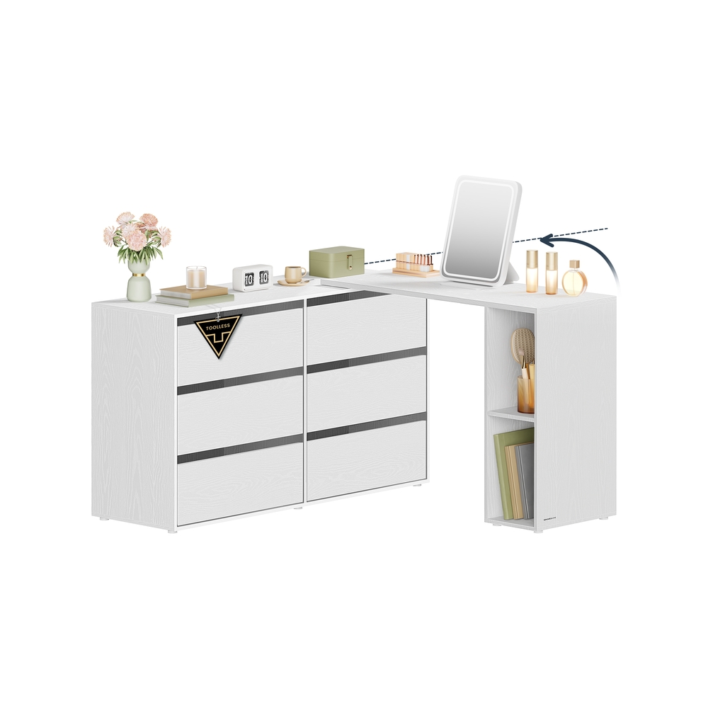 SONGMICS Schminktisch mit Regal nebeneinander oder L-förmig schneeweiß LTS656W01