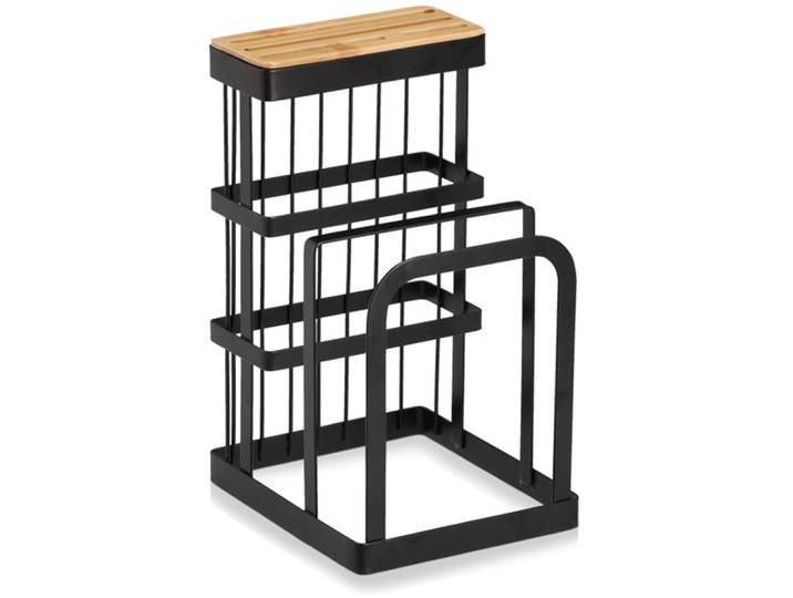 Messerblock ZELLER PRESENT mit Brettchenständer, Metall/Bambus,schwarz , schwarz, B:14cm H:22cm, Messerblöcke, Messerblock, mit Brettchenständer, stylisch und organisch
