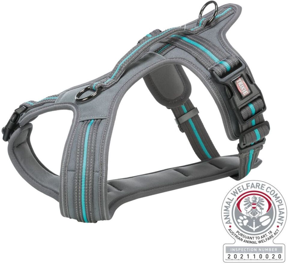 TRIXIE Fusion Touren-Geschirr, M–L: 61–75 cm / 30 mm, grafit / ozean