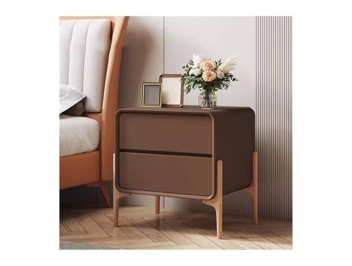 xiuling4568 Kleiner Nachttisch Holz Minimalistischer Nachttisch Schlafzimmer Zwei Schubladen Reiner Farbe Abgerundete Kanten Nachttischmöbel(Brown,Large)
