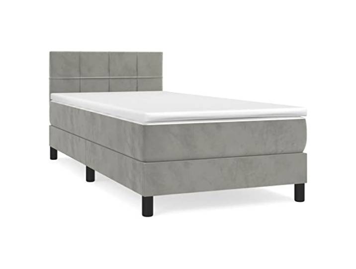PUGYNBK Boxspringbett aus Samt, Hellgrau, 90 x 190 cm Verstellbares Kopfteil, Taschenfedern, mittlere Festigkeit, weicher Schutz