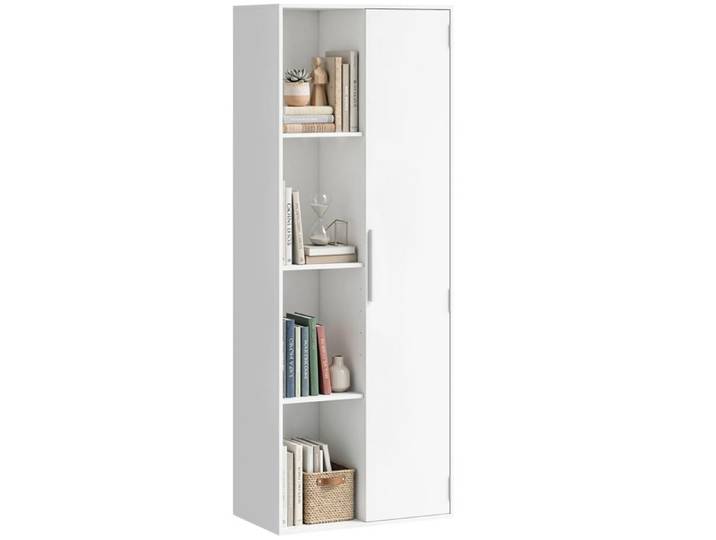 Bücherregal mit Schrank und Türen 4 Regalböden verstellbar weiß für Wohnzimmer oder Arbeitszimmer