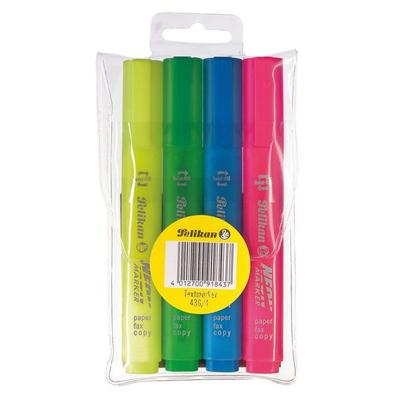 Pelikan Textmarker 438 Neon, 4 Farben in Gelb, Grün, Pink, Blau im Etui