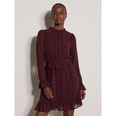 Minikleid APRICOT "Strickkleid", Damen, Gr. 8, Normalgrößen, gewebt, braun (plum), gewebt, , Modisch, normal, Flügelärmel Rüschen, Kleider Minikleid, mit beflockten Sternen