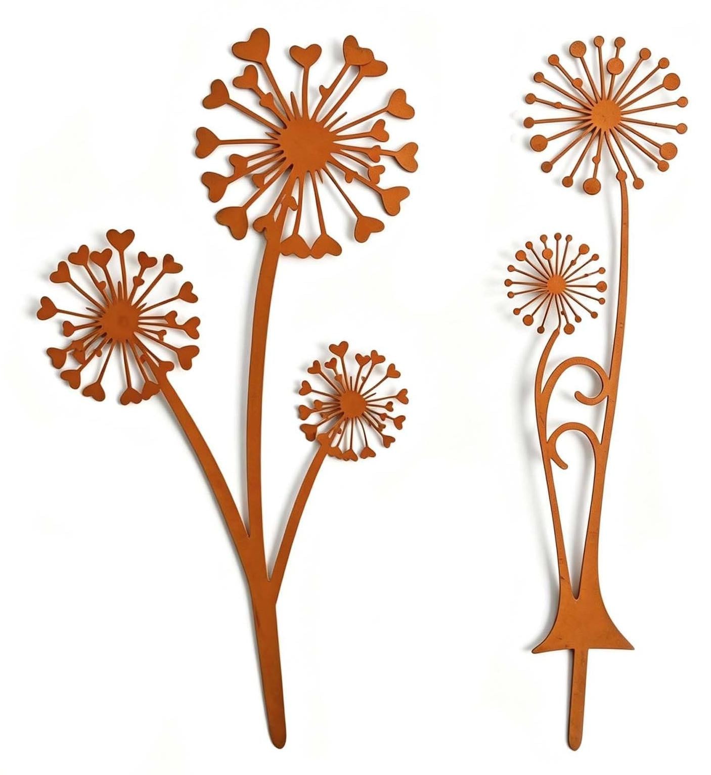 Tuindecoratie Set van 2 - Dandelion Roestkleurige Metalen Steunen