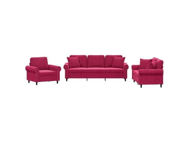 GHVBNMF 3-TLG. Sofagarnitur mit Kissen Samt Couch Set Weinrot Eleganter Dreisitzer, Zweisitzer und Sessel aus samtigem Polsterstoff für stilvollen Komfort im Wohnzimmer.
