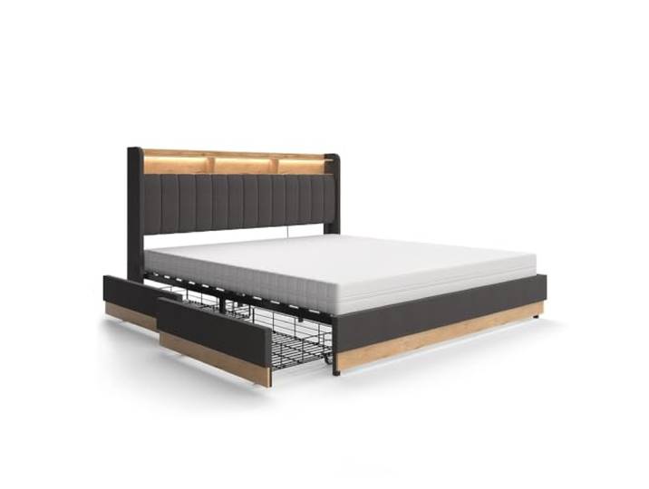 VitaliSpa Polsterbett Nura, Anthrazit, 180x200 cm mit Matratze, mit USB-Ladeanschluss, LED-Beleuchtung und Fernbedienung
