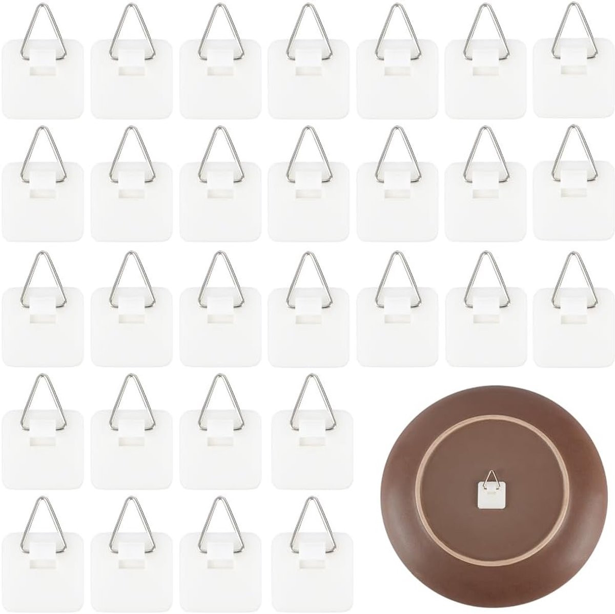 CRASPIRE Zelfklevende Bordenhangers, Set van 30 Onzichtbare Verticale Bordhouders, 2 cm, Kleine Plastic Ophanghaakjes voor Foto, Schilderij, Badkamer, Kast, Keuken en Wanddecoratie